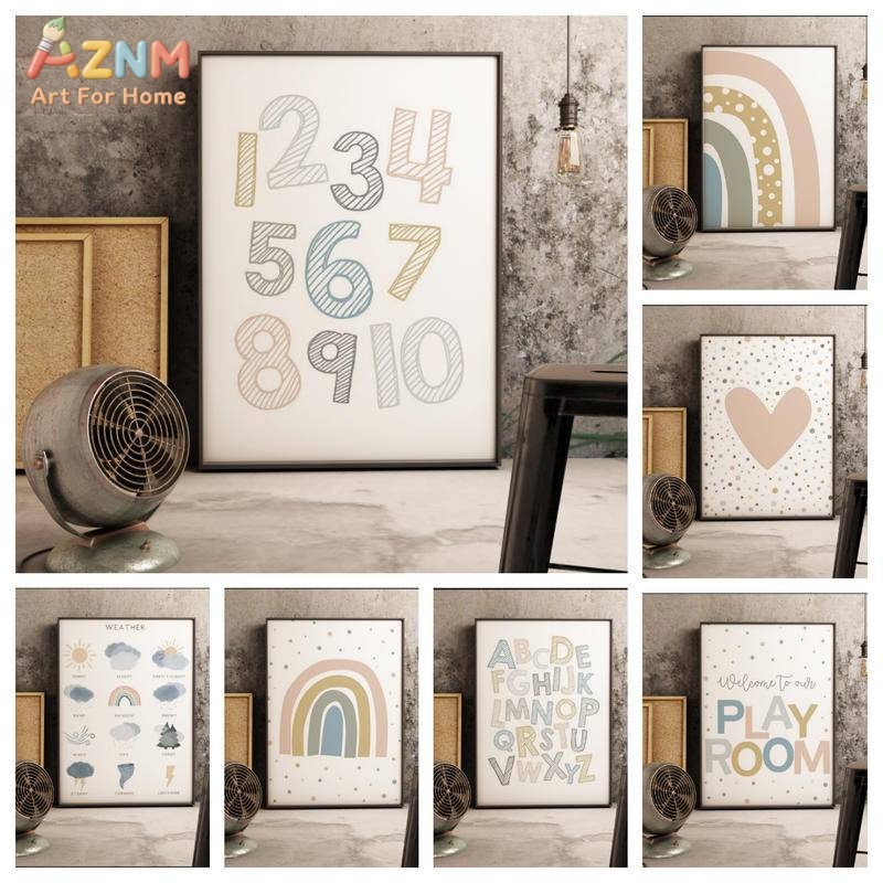Kids Education Alphabet Numbers - AZNM Декоративное холстовое панно в стиле